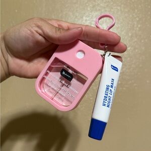 Pink Hand Sanitizer & Holder with Hydrating Night Lip Mask